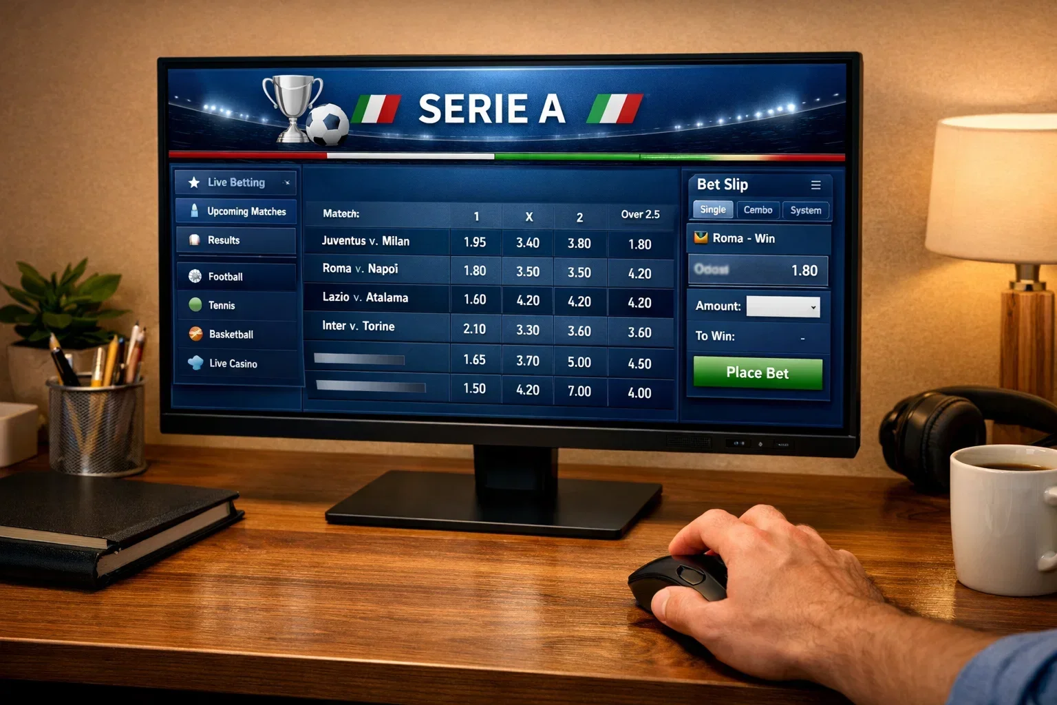 Schermo con interfaccia scommesse sportive professionale
