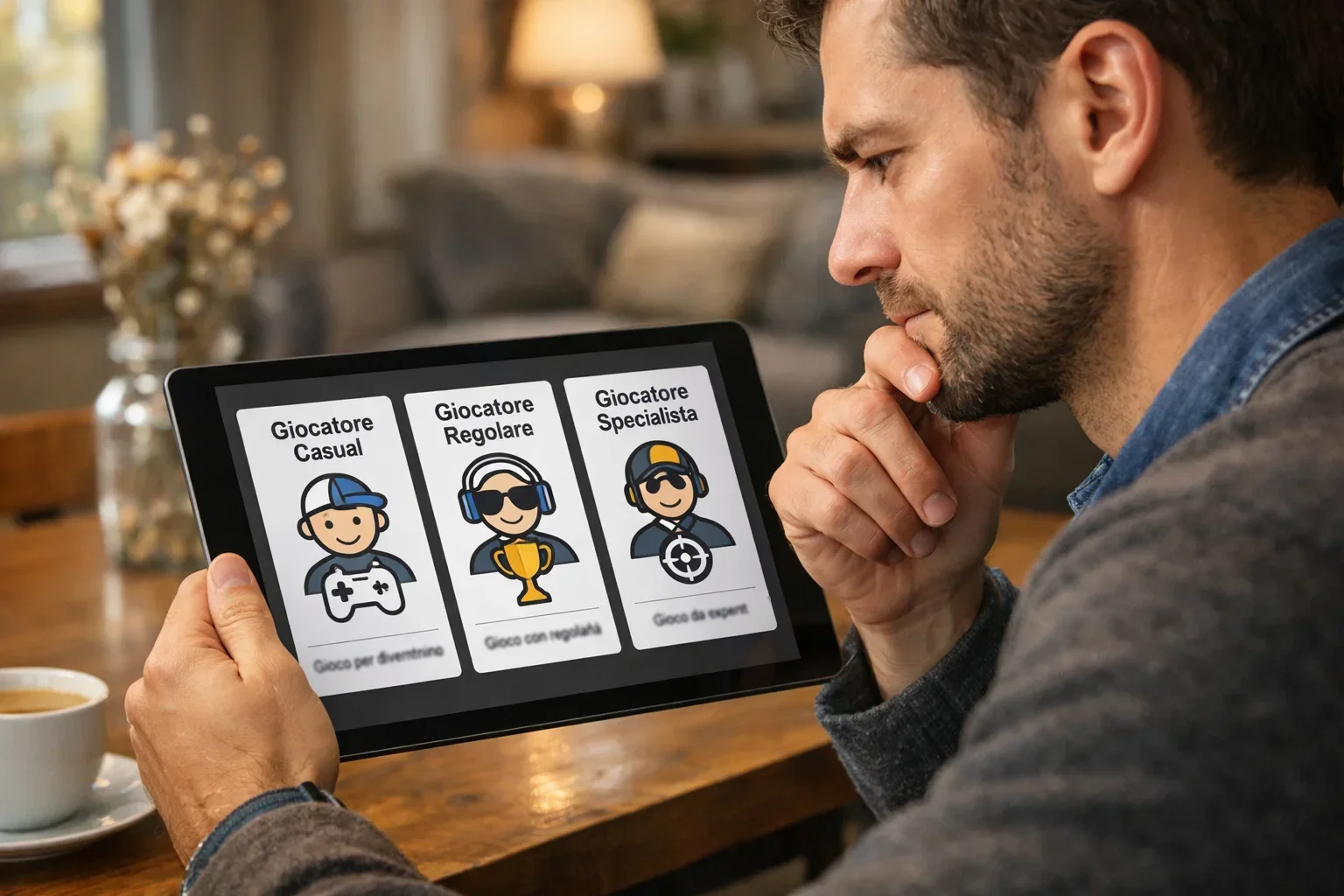 Persona che valuta diverse opzioni su tablet