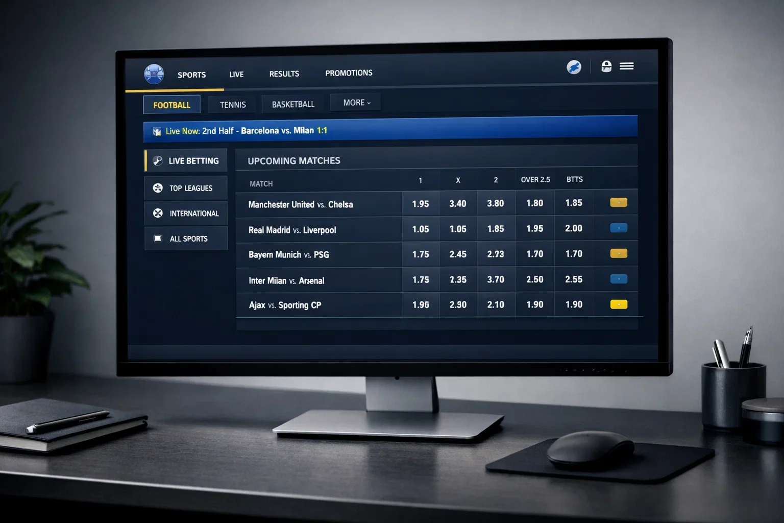 Interfaccia moderna di piattaforma scommesse internazionale