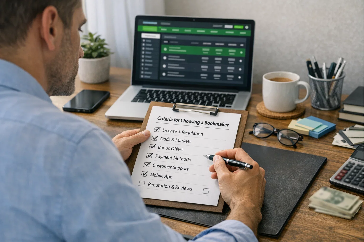 Persona che analizza caratteristiche di un sito scommesse