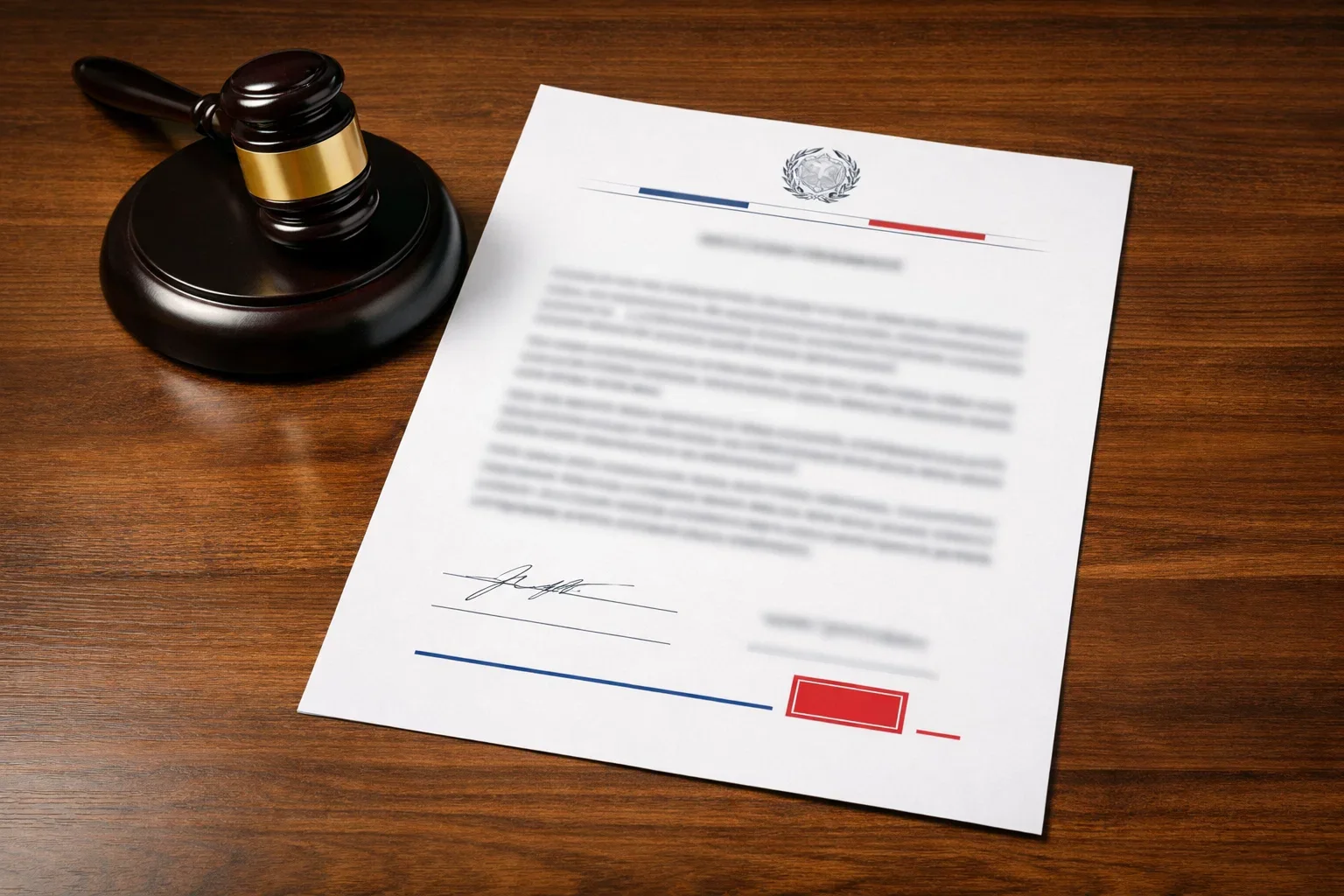 Documento legale con martelletto del giudice