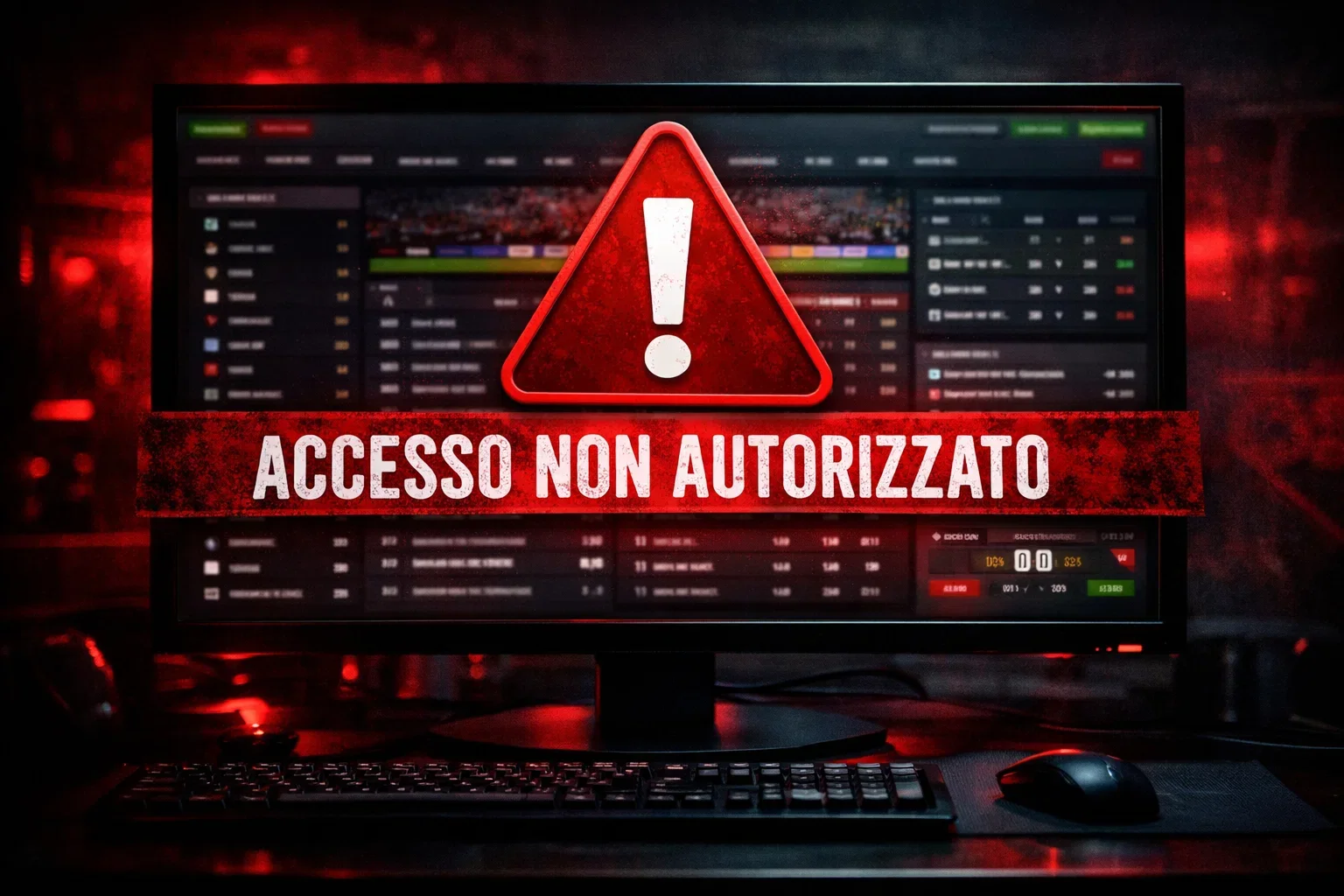 Segnale di pericolo su schermo computer con sito non autorizzato