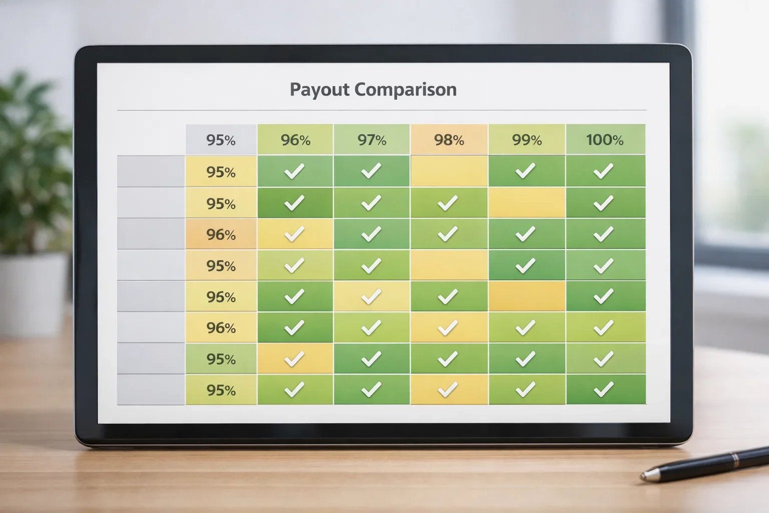 Tabella comparativa con percentuali di payout