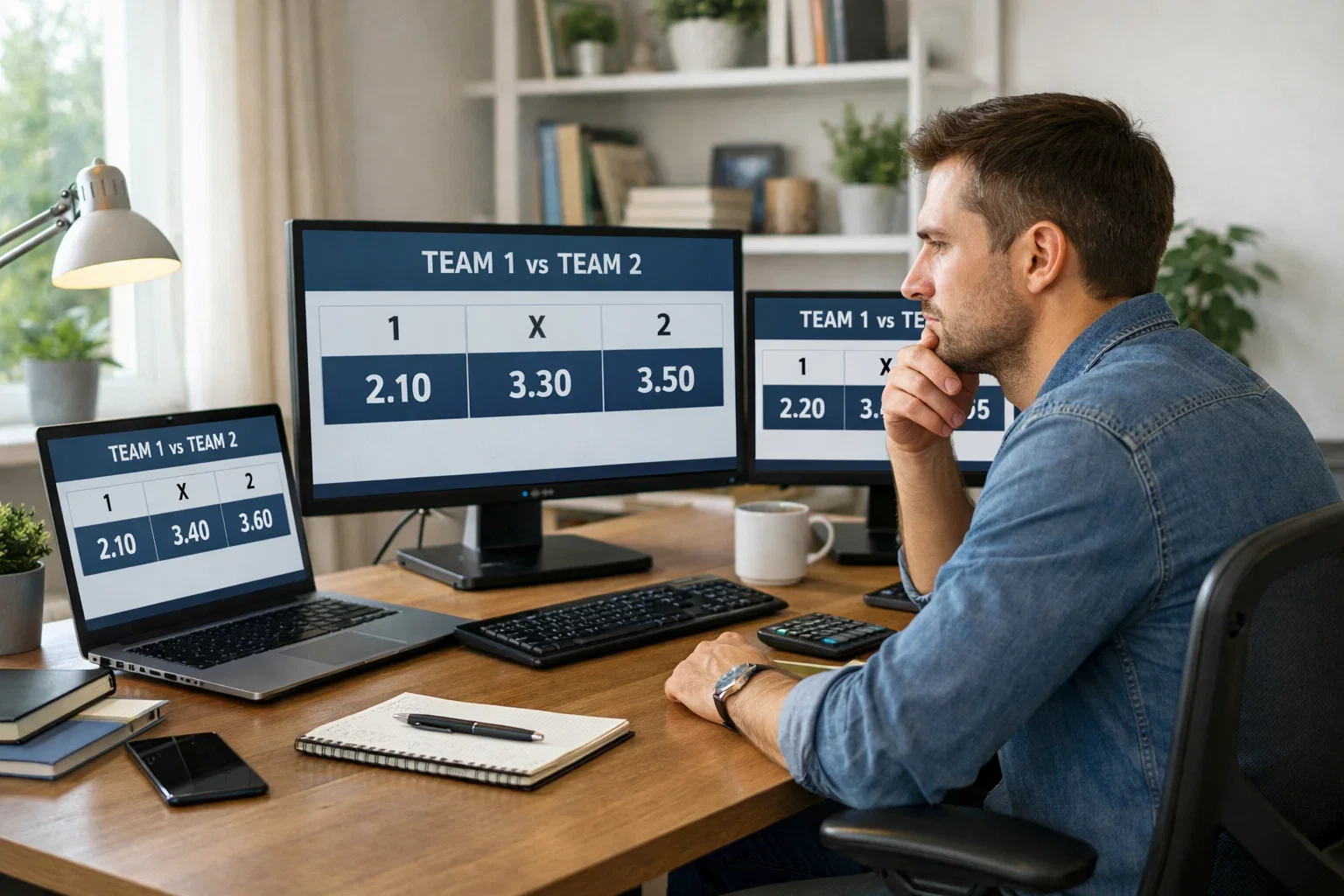 Persona che confronta quote su diversi schermi