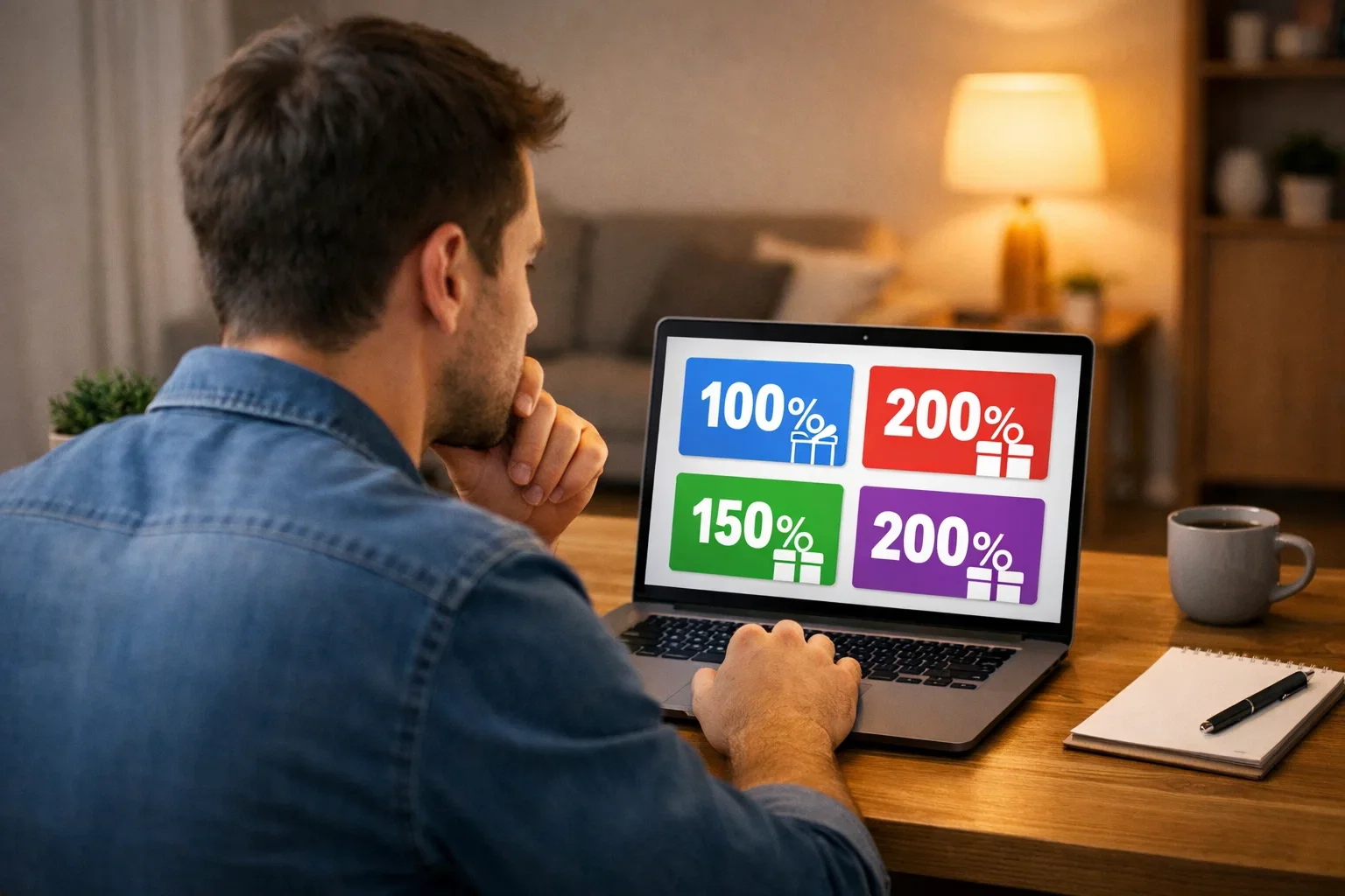 Persona che valuta diverse opzioni bonus su laptop