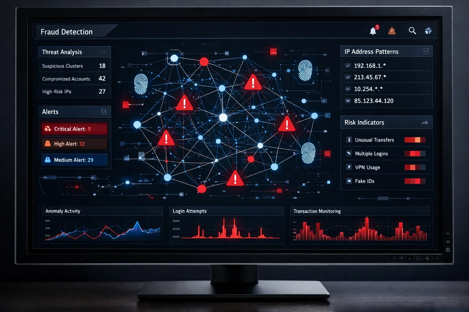 Schermo con algoritmo di analisi e rilevamento frodi