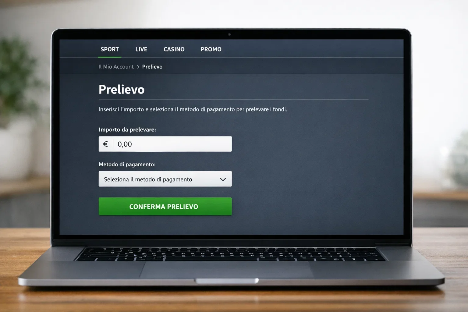 Schermata di conferma prelievo con importo e metodo