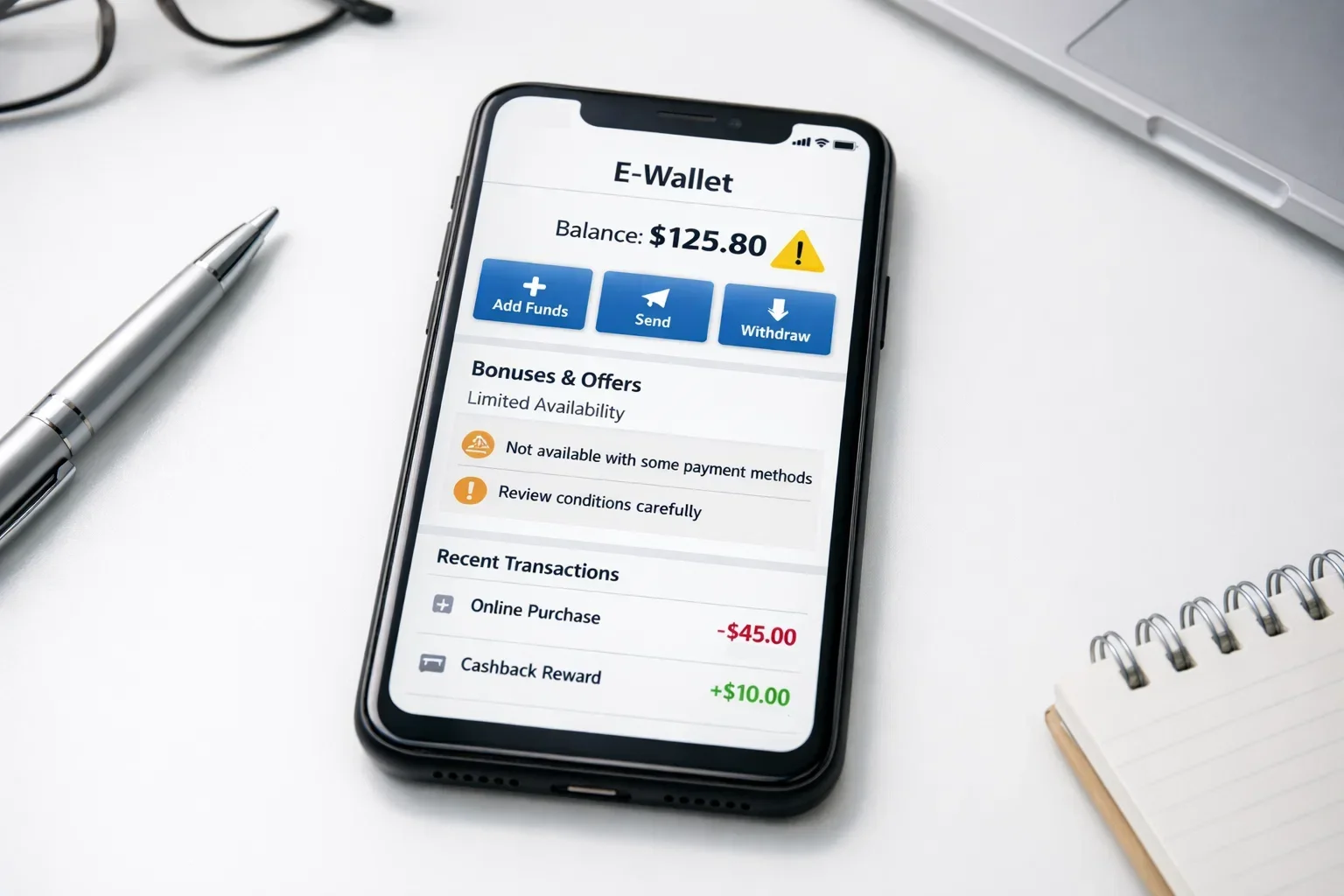 Smartphone con app di pagamento e simbolo di attenzione