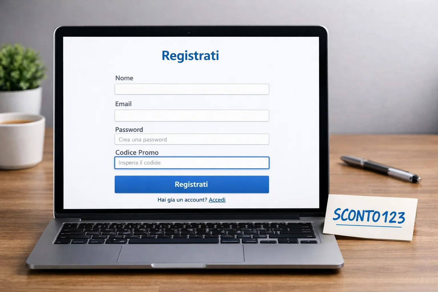 Campo di inserimento codice promo su schermata registrazione