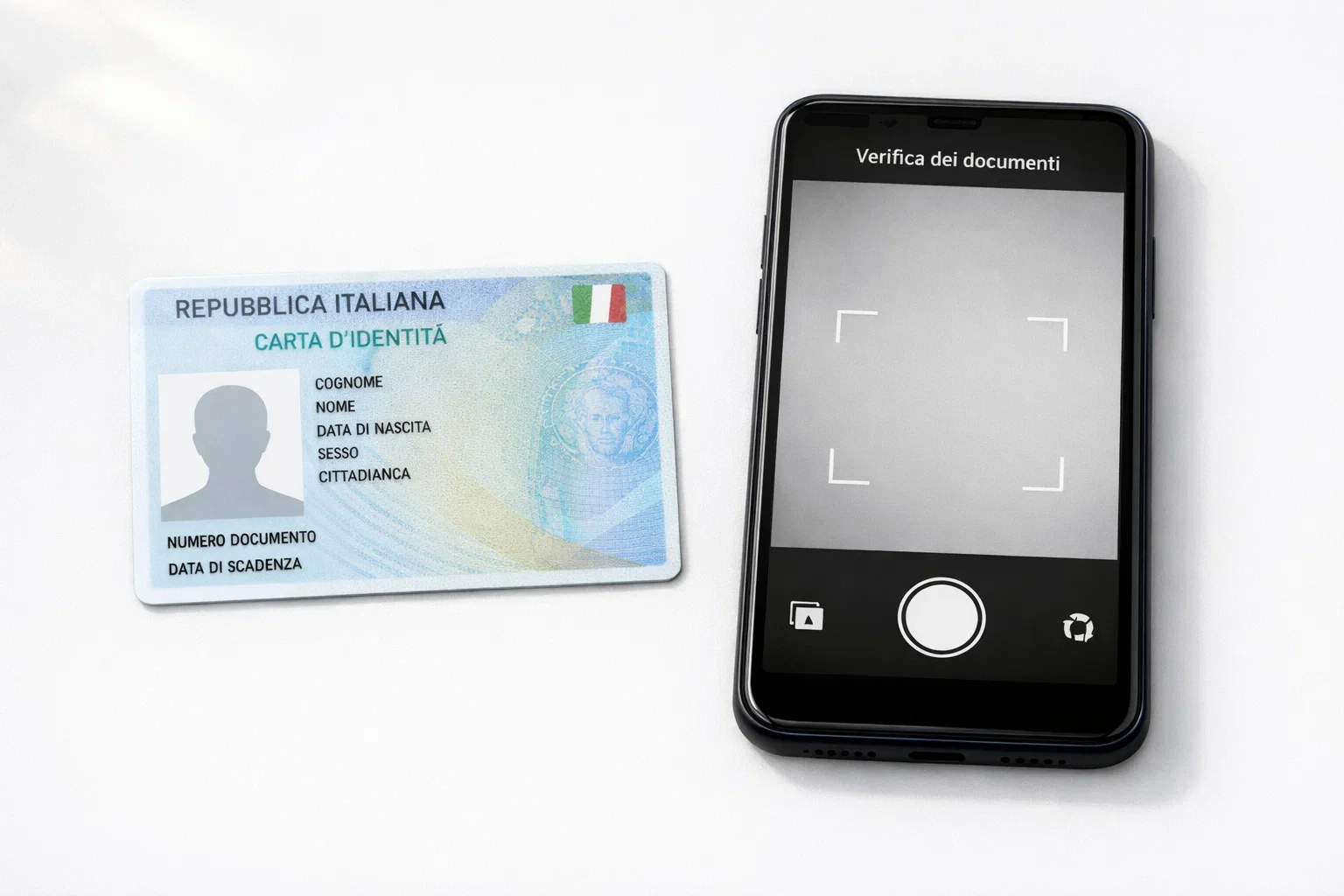 Documento d'identità e smartphone per procedura di verifica