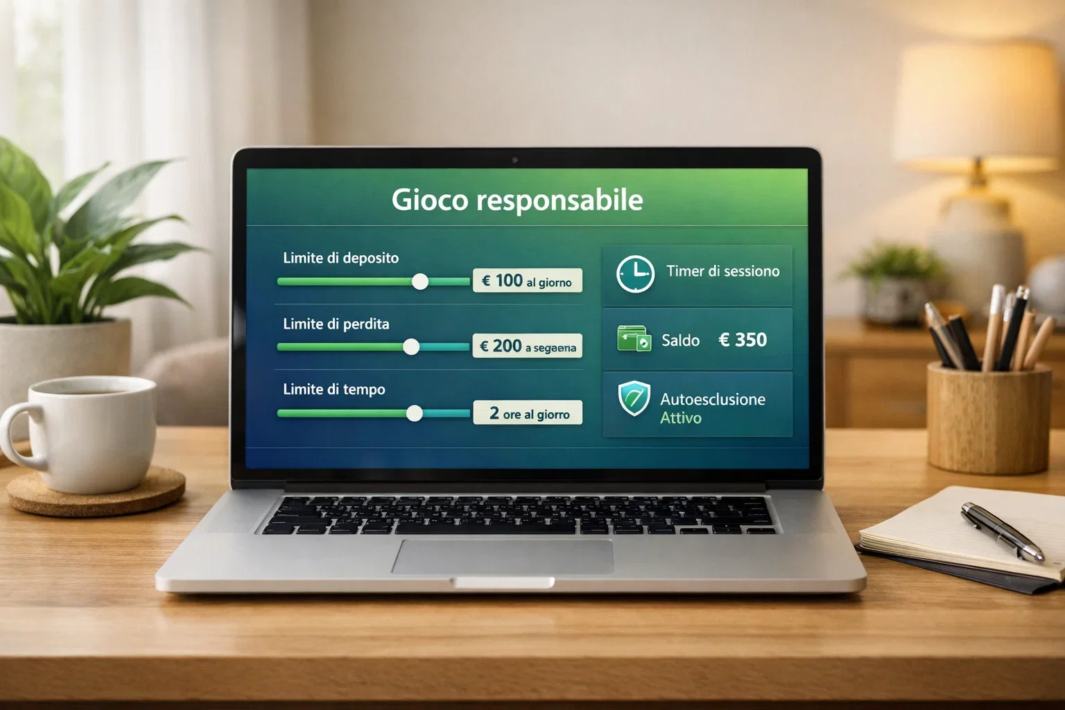 Interfaccia con strumenti di controllo e limiti di gioco
