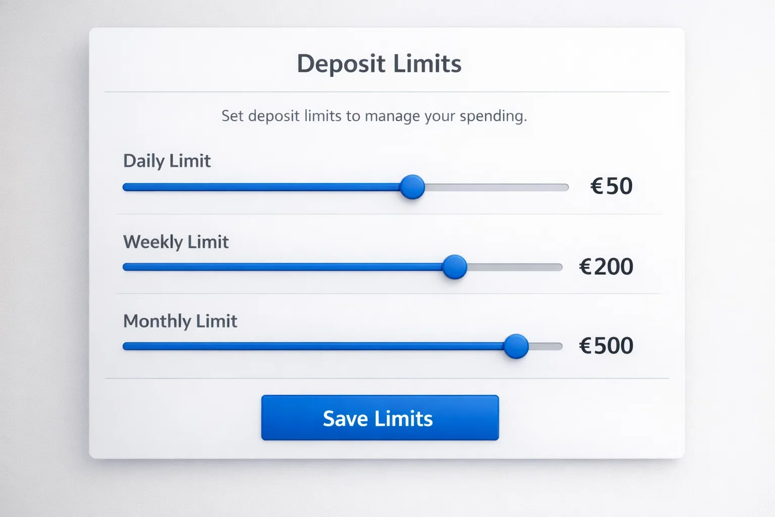 Schermata impostazione limiti di deposito settimanali