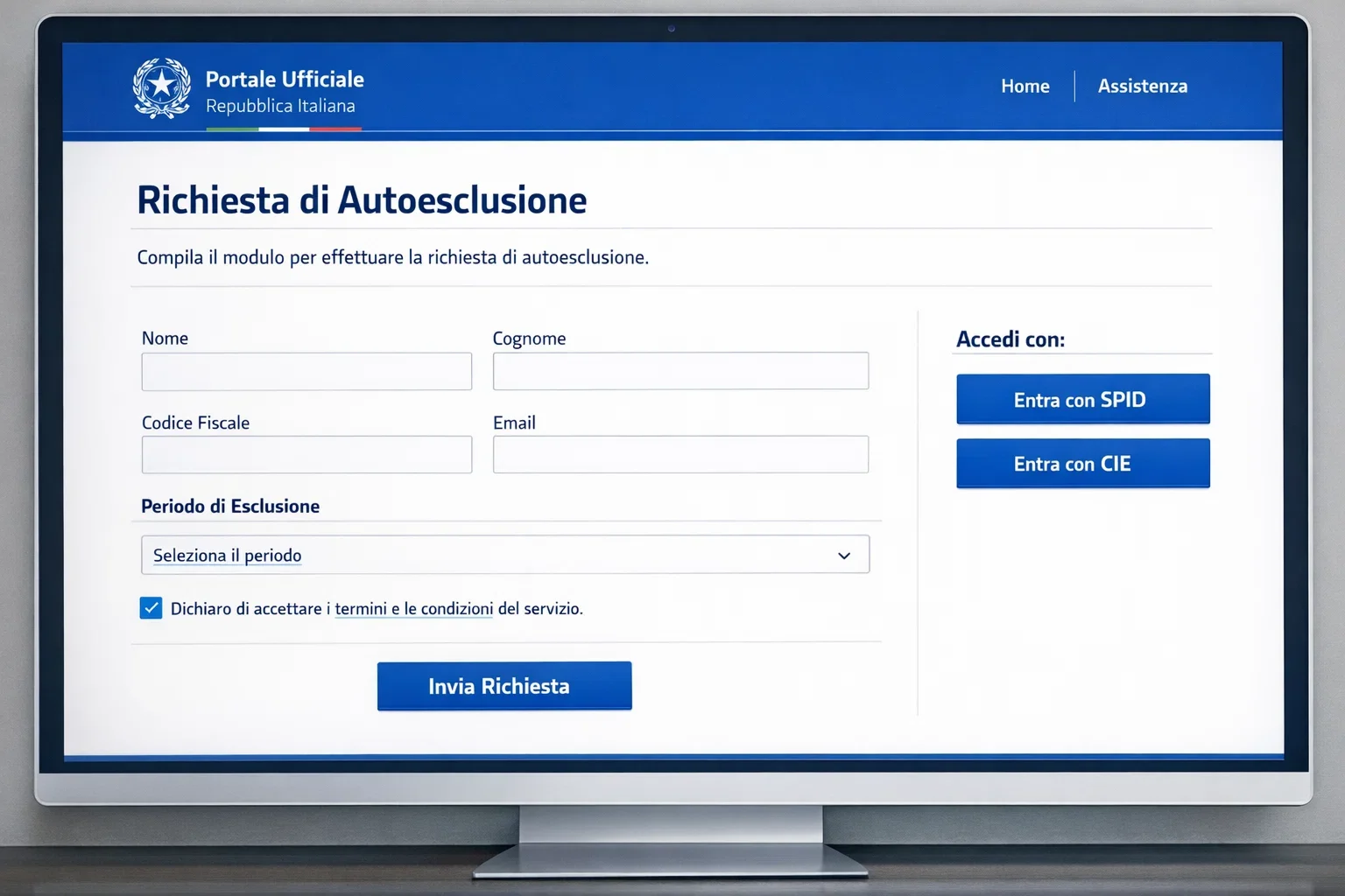 Portale ADM per registrazione autoesclusione