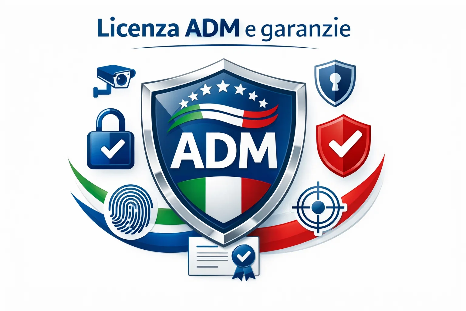 Logo ADM con simbolo di sicurezza e protezione