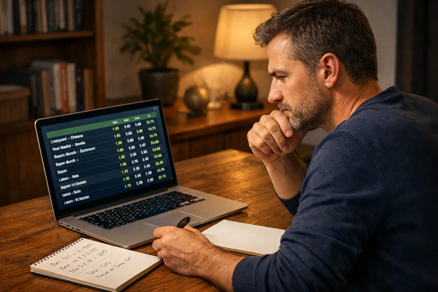 Persona che studia quote sportive con blocco appunti