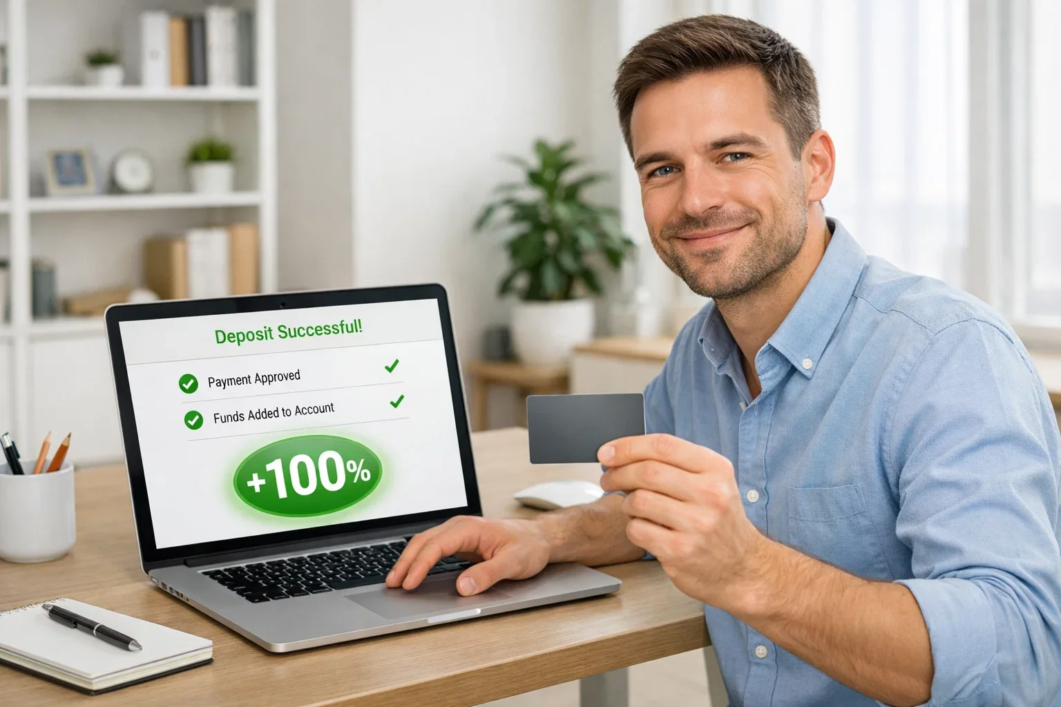 Persona effettua deposito su piattaforma scommesse con carta