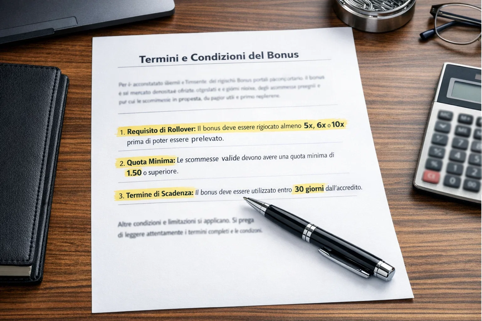 Documento con termini e condizioni bonus scommesse