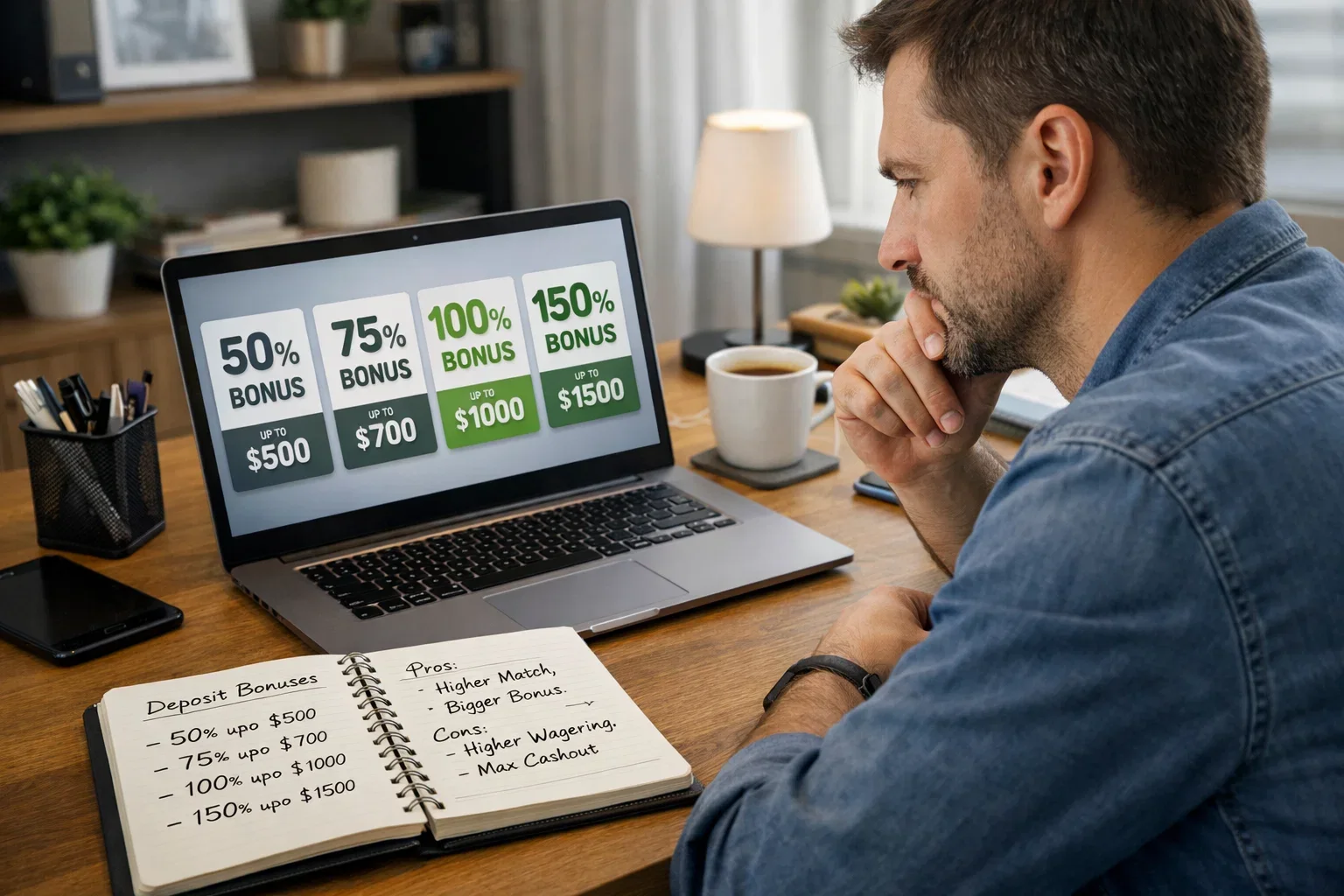 Persona analizza offerte bonus su laptop