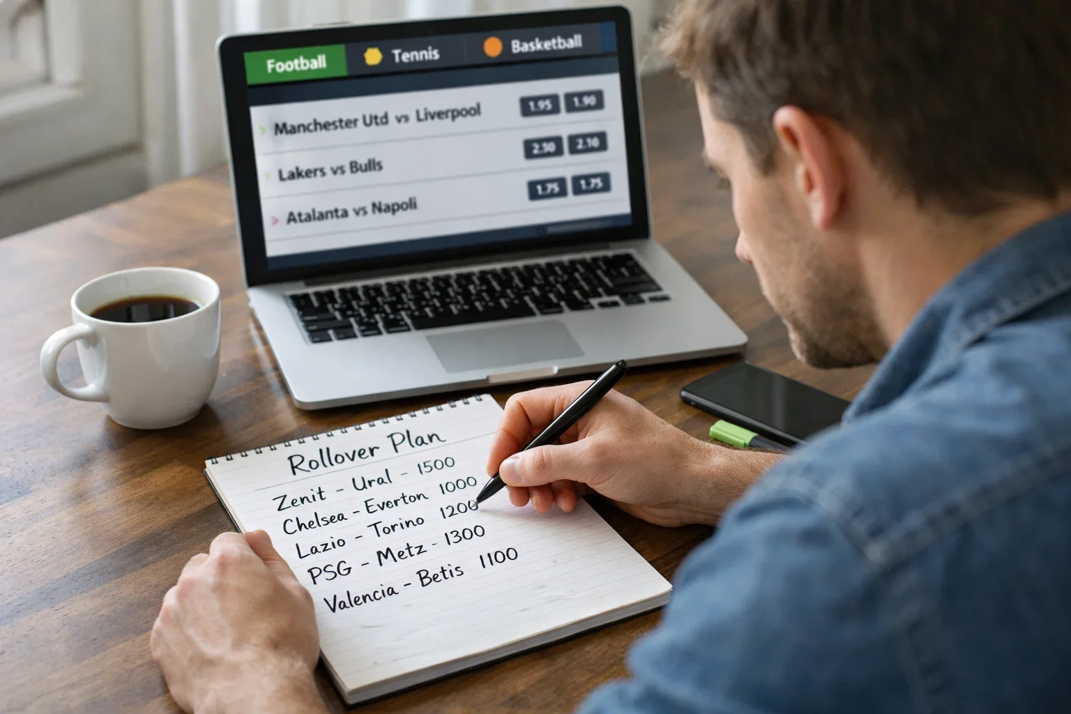 Scommettitore che pianifica le giocate con appunti