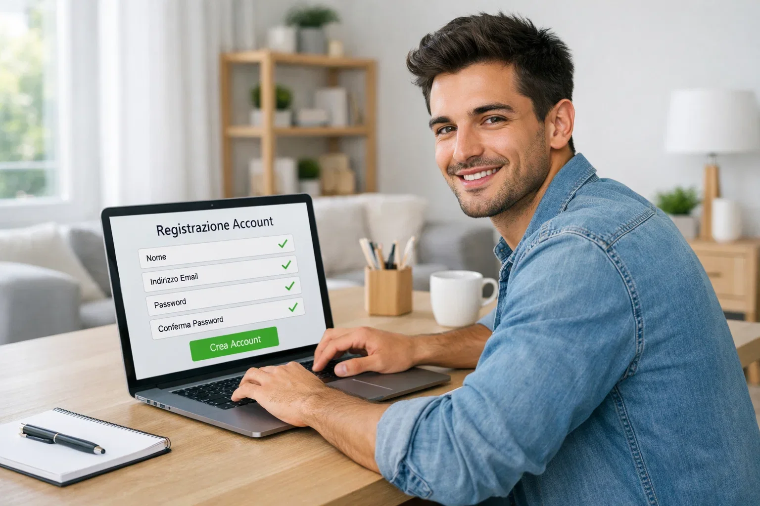Persona che completa la registrazione online su laptop