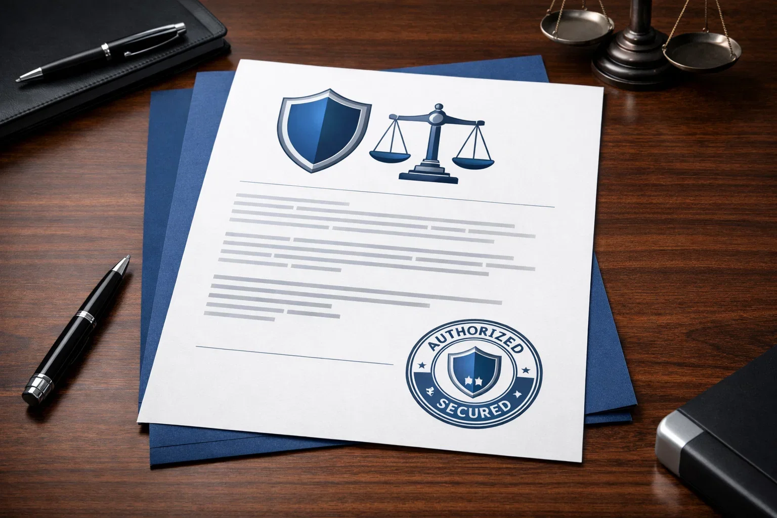 Documento con simbolo di protezione legale e scudo